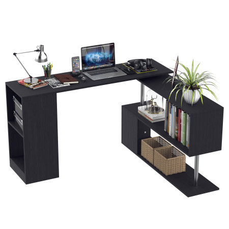 Birouri -  Birou L cu Rafturi 360° - Lemn Negru, Modern & Practic