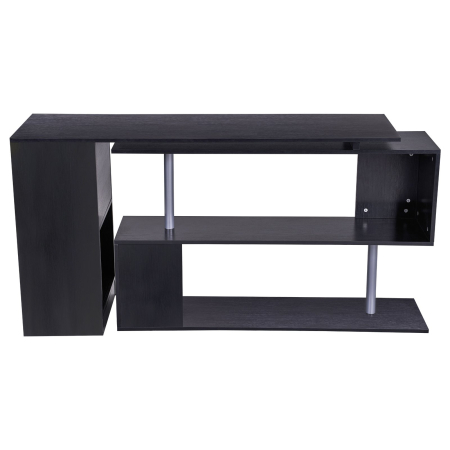  Birou L cu Rafturi 360° - Lemn Negru, Modern & Practic [3]