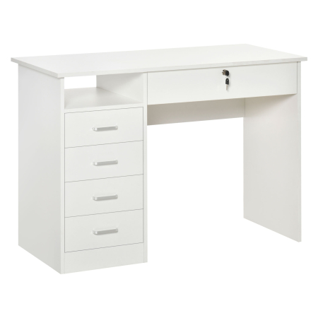 Dormitor & birou -  Birou Lemn Alb 110×50×76 cm - 2 Sertare & inchidere cu Cheie