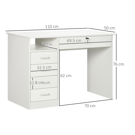  Birou Lemn Alb 110×50×76 cm - 2 Sertare & inchidere cu Cheie [2]