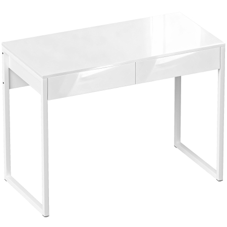 Birouri -  Birou Modern cu 2 Sertare si Picioare din Otel, 100x50x75 cm, Alb Lucios