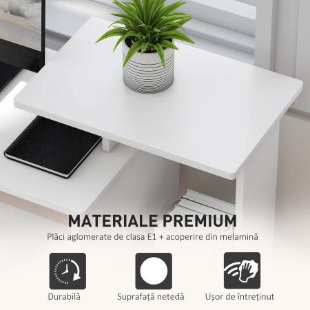  Birou Modern cu Raft pentru Tastatura si Sertar din Material Textil, 100x40x86,6cm, Alb si Negru [4]