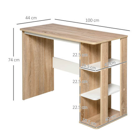  Birou Modern din Lemn cu Raft cu 3 Etaje, 100x44x74cm, Alb si Stejar [2]