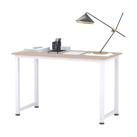 Birouri -  Birou Modern din MDF Stejar - Picioare Metalice Albe