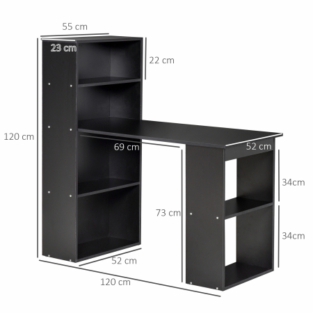  Birou Modern pentru Acasa cu Rafturi de Depozitare pe Niveluri Masa de Scris cu Raft pentru Carti Negru pentru sufragerie camera de zi dormitor [2]