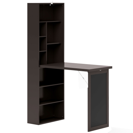 Mobila birou -  Birou Modern Pliabil cu Biblioteca si Tabla, din Lemn si Metal, 98x51x153 cm, Maro