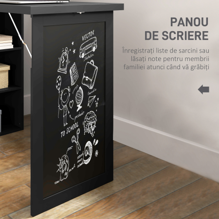  Birou Modern Pliabil cu Biblioteca si Tabla, din Lemn si Metal, 98x51x153 cm, Negru [5]