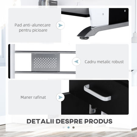  Birou PC 100×52×75 cm - Alb & Negru cu Sertar, Dulap si Raft [4]