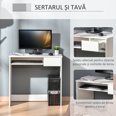  Birou PC Alb & Stejar 80×45×75 cm - Ideal Dormitor sau Acasa [3]