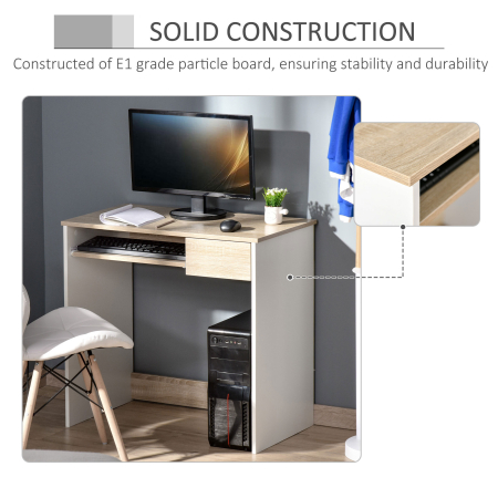  Birou PC Alb & Stejar 80×45×75 cm - Ideal Dormitor sau Acasa [4]