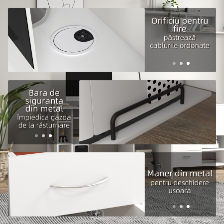  Birou PC Ergonomic - Alb, Cu Rafturi & Blat Tastatura [5]