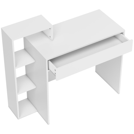 Birouri -  Birou PC Modern cu 3 Rafturi Deschise si Sertar, din Lemn Alb, 100x40x90 cm