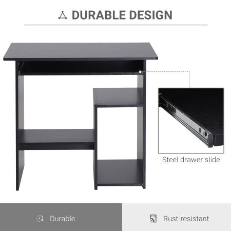  Birou PC Modern din Lemn cu Raft pentru Unitatea Centrala si Spatiu pentru Tastatura Glisanta, 80x45x75 cm, Negru [5]