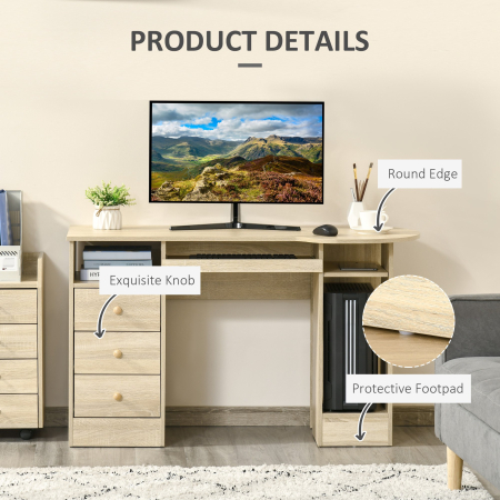  Birou PC pentru Birou cu Rafturi, Sertare si Polita Superioara din Lemn, 125x60x74 cm [5]