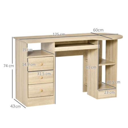  Birou PC pentru Birou cu Rafturi, Sertare si Polita Superioara din Lemn, 125x60x74 cm [2]