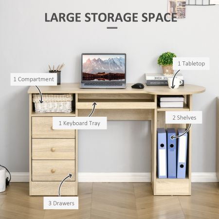  Birou PC pentru Birou cu Rafturi, Sertare si Polita Superioara din Lemn, 125x60x74 cm [3]