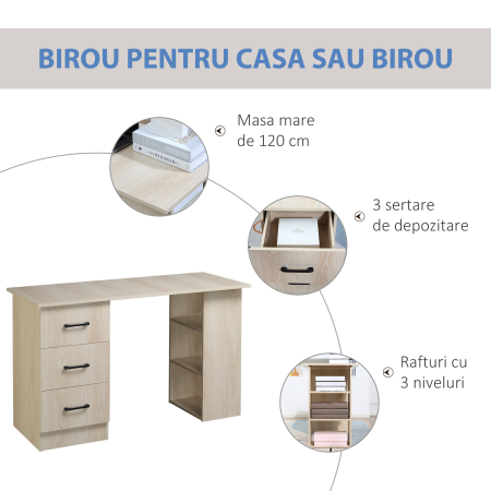  Birou pentru calculator modern, pentru camera, cu 3 setare si 3 rafturi din lemn pentru casa si birou 120x49x72cm [3]