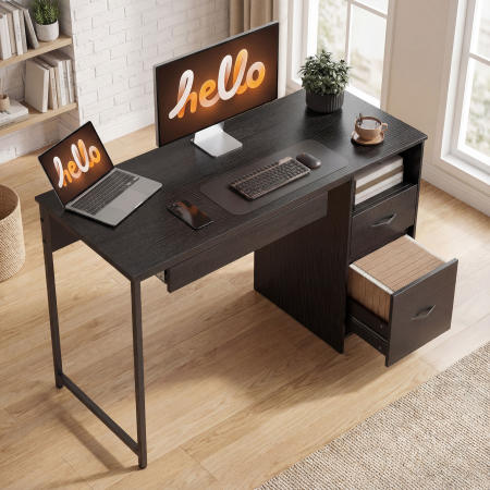  Birou pentru Computer, 120x52.3 cm, Birou Compact cu Suport pentru Tastatura, Compartiment Deschis si Sertare pentru Documente A4, Scrisoare, Legal, Birou Modern pentru Acasa sau Birou, Negru [8]