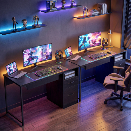  Birou pentru Computer, 120x52.3 cm, Birou Compact cu Suport pentru Tastatura, Compartiment Deschis si Sertare pentru Documente A4, Scrisoare, Legal, Birou Modern pentru Acasa sau Birou, Negru [7]