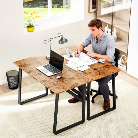  Birou pentru Computer, 120x60x76 cm Birou Lungu cu Colturi Rotunjite si Structura din Otel, Masa PC Industriala, pentru Casa, Studiu, Dormitor, Birou, Maro Rustic [6]