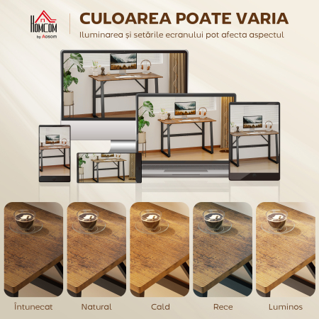  Birou pentru Computer, 120x60x76 cm Birou Lungu cu Colturi Rotunjite si Structura din Otel, Masa PC Industriala, pentru Casa, Studiu, Dormitor, Birou, Maro Rustic [5]