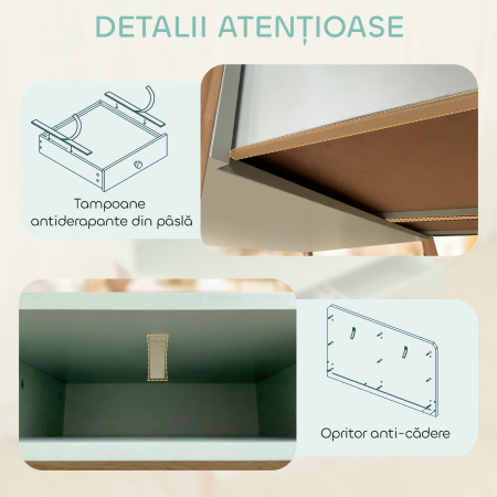  Birou pentru Copii 5-12 Ani cu 3 Rafturi si 2 Sertare, din Lemn, 90x52x105 cm, Verde [6]