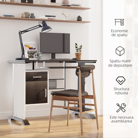  Birou pentru PC cu Sertare in Lemn, 100x52x75cm, Maro [5]