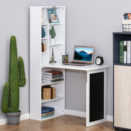  Birou Pliabil 2-in-1 - Cu Biblioteca si Tabla, Alb [8]