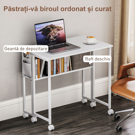  Birou Pliabil Alb - Cu Raft & Roti, Compact 80 cm [4]