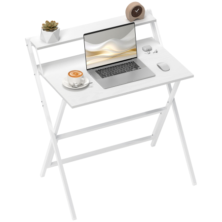 Birouri -  Birou Pliabil cu Polita pentru Monitor, 81.5x62x86.5 cm Alb