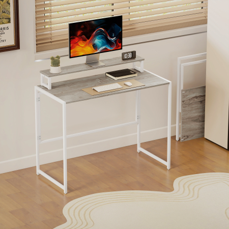 Birou Pliabil Economisitor de Spatiu cu Stand pentru Monitor Detasabil, 100x48x87,5 cm, Lemn [6]