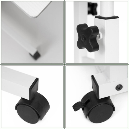 Birou reglabil pe inaltime cu rafturi si roti, blat din lemn si structura metalica, 80x40x76-86 cm, alb [11]