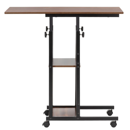 Birou reglabil pe inaltime cu rafturi si roti, blat din lemn si structura metalica, 80x40x76-86 cm, maro inchis [14]