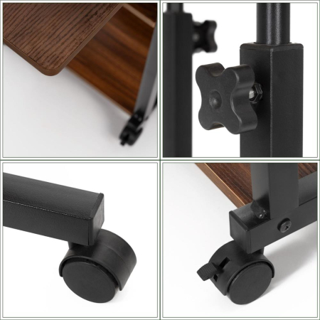 Birou reglabil pe inaltime cu rafturi si roti, blat din lemn si structura metalica, 80x40x76-86 cm, maro inchis [13]