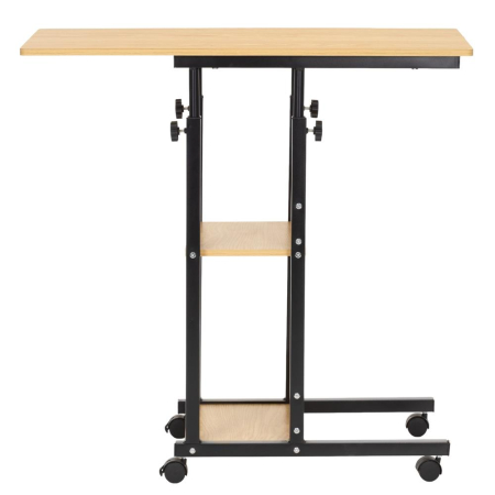 Birou reglabil pe inaltime cu rafturi si roti, blat din lemn si structura metalica, 80x40x76-86 cm, maro natur [7]