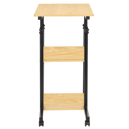 Birou reglabil pe inaltime cu rafturi si roti, blat din lemn si structura metalica, 80x40x76-86 cm, maro natur [10]