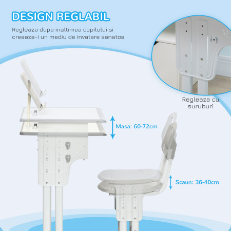  Birou scolar Copii 6-12 Ani - Reglabil cu Pupitru si Scaun [5]