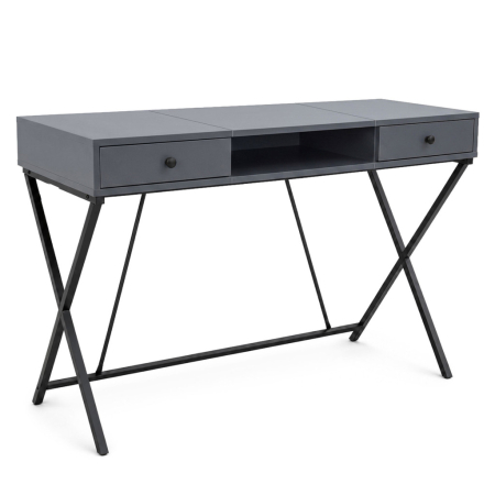 Birouri - Birou stil industrial, MDF melaminat, cu 2 sertare si raft, cadru metalic, 120x50x81 cm, gri grafit