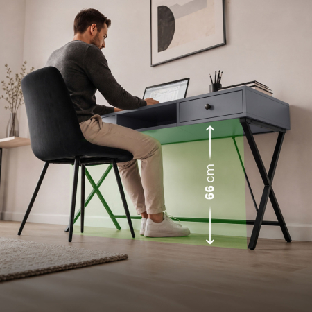 Birou stil industrial, MDF melaminat, cu 2 sertare si raft, cadru metalic, 120x50x81 cm, gri grafit [6]