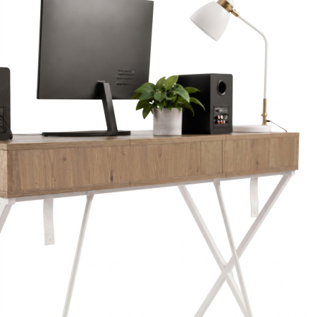 Birou stil industrial, MDF melaminat, cu 2 sertare si raft, cadru metalic, 120x50x81 cm, stejar artisan [3]