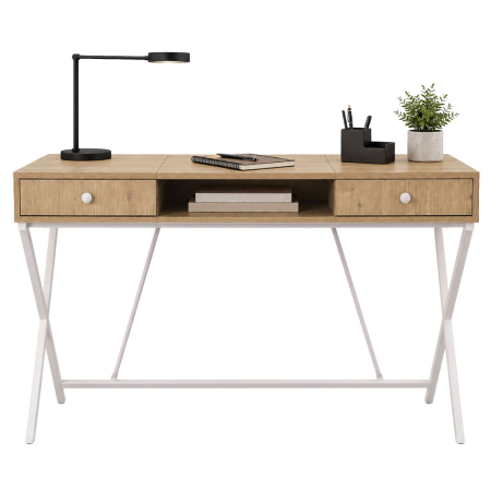 Birou stil industrial, MDF melaminat, cu 2 sertare si raft, cadru metalic, 120x50x81 cm, stejar artisan [1]