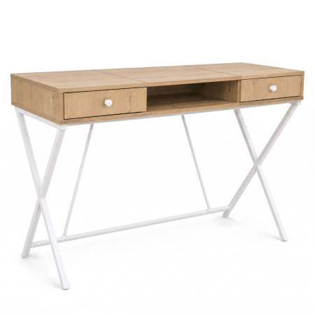 Birouri - Birou stil industrial, MDF melaminat, cu 2 sertare si raft, cadru metalic, 120x50x81 cm, stejar artisan