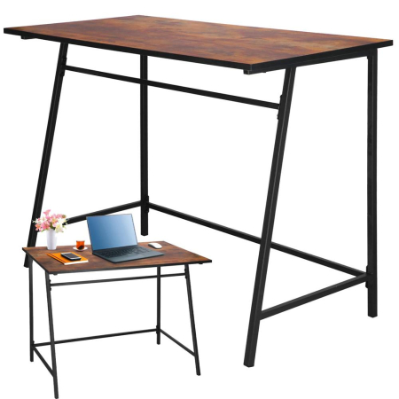 Birou tip masa laterala, cu cadru din otel, 50x100x76 cm, industrial, maro [5]