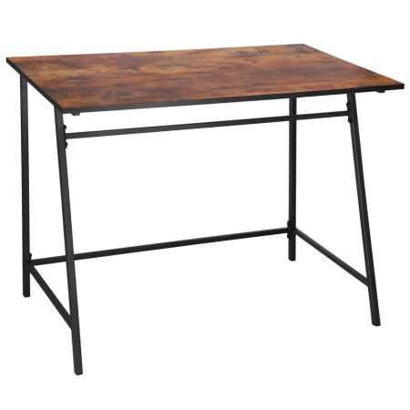 Mobila - Birou tip masa laterala, cu cadru din otel, 50x100x76 cm, industrial, maro