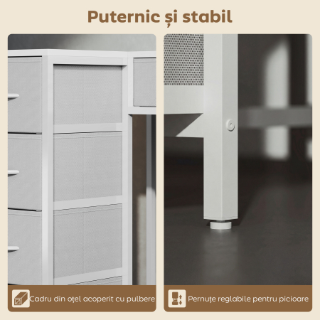  Birou Unghiular cu 6 Sertare cu Carlig Lateral si Prize Integrate, din Lemn si Otel, 126x48x80 cm, Alb [7]