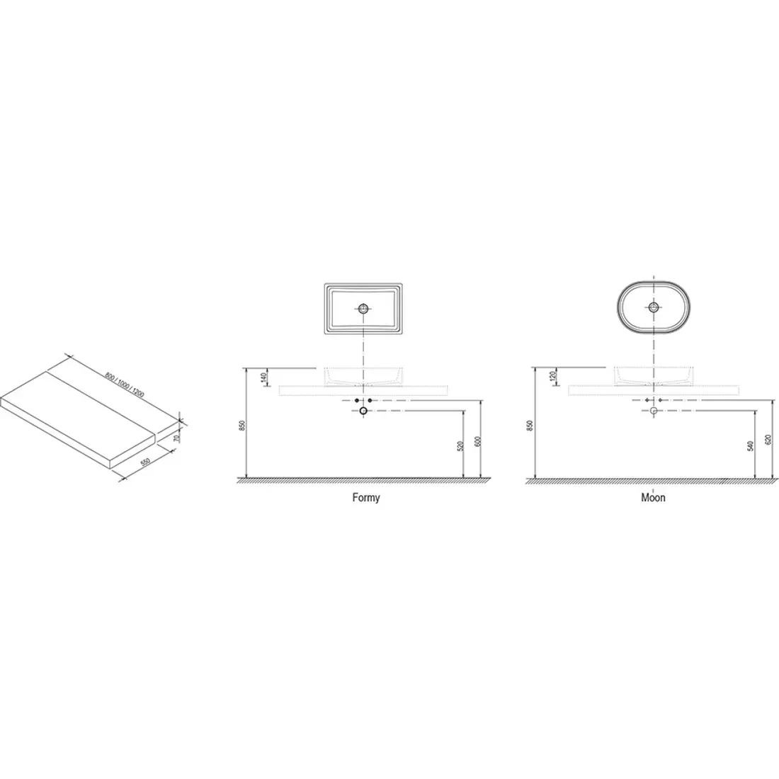 Blat lavoar Ravak Moon, 1000 x 550 x 70 mm, mat, alb, X000000840 [2]