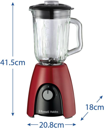 Blender de bucatarie Russell Hobbs 27120-56 Desire, 850W, 1.5L sticla, 2 viteze + puls, lame inox, lavabil la masina de spalat vase, Rosu [8]