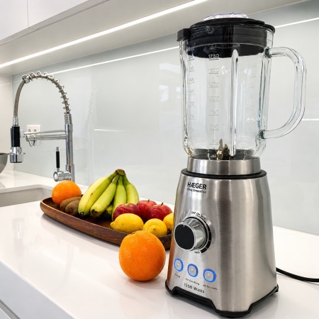 Blender HAEGER ULTRA SMOOTHIE, Capacitate 1,75 L, Putere 1200 W, Bol din sticla detasabil, Lame din titan, Viteza variabila, Functie Pulse si gheata, Aluminiu [9]