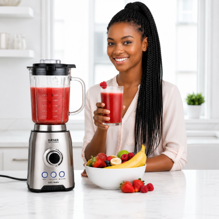 Blender HAEGER ULTRA SMOOTHIE, Capacitate 1,75 L, Putere 1200 W, Bol din sticla detasabil, Lame din titan, Viteza variabila, Functie Pulse si gheata, Aluminiu [10]