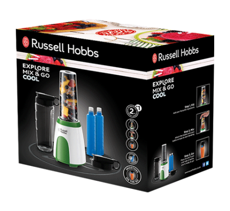 Blender Russell Hobbs Explore Mix & Go Cool, recipient sport 600ml, lame inox, capac etans, portabil, negru [3]
